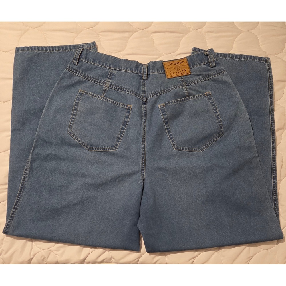 Vintage Lizwear High Waisted Pleated Denim Jeans Medium Wash Size 16 Tapered Leg - Picture 3 of 6